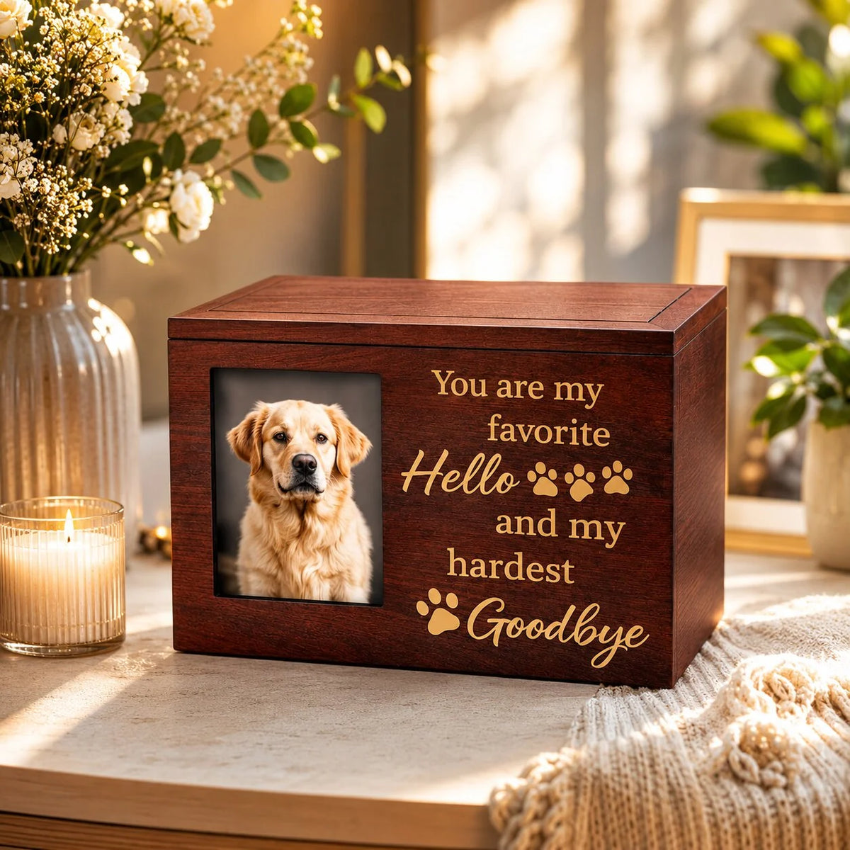 Dog Cremation Urn Wooden Sliding Lid Keepsake