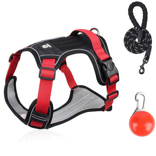 Dog Harness Set Anti-Pull Front-Clip LED Collar & Leash