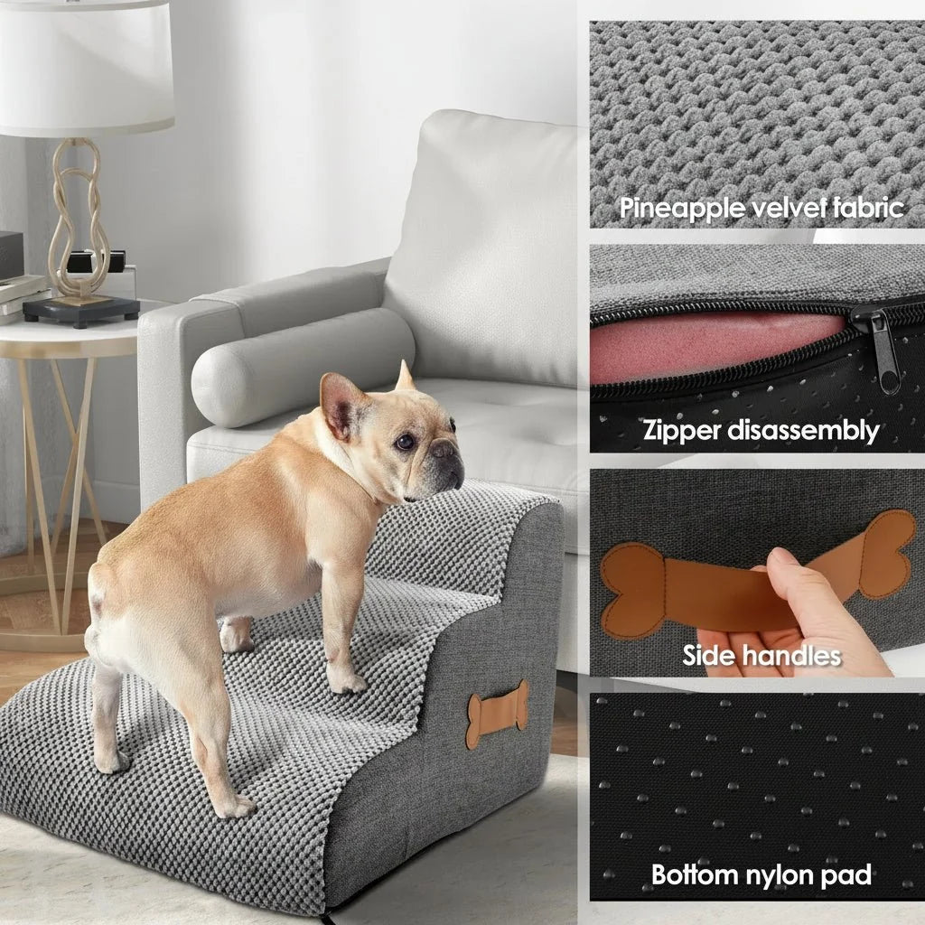 Dog Stairs Gentle Incline Non-Slip Base Washable Cover