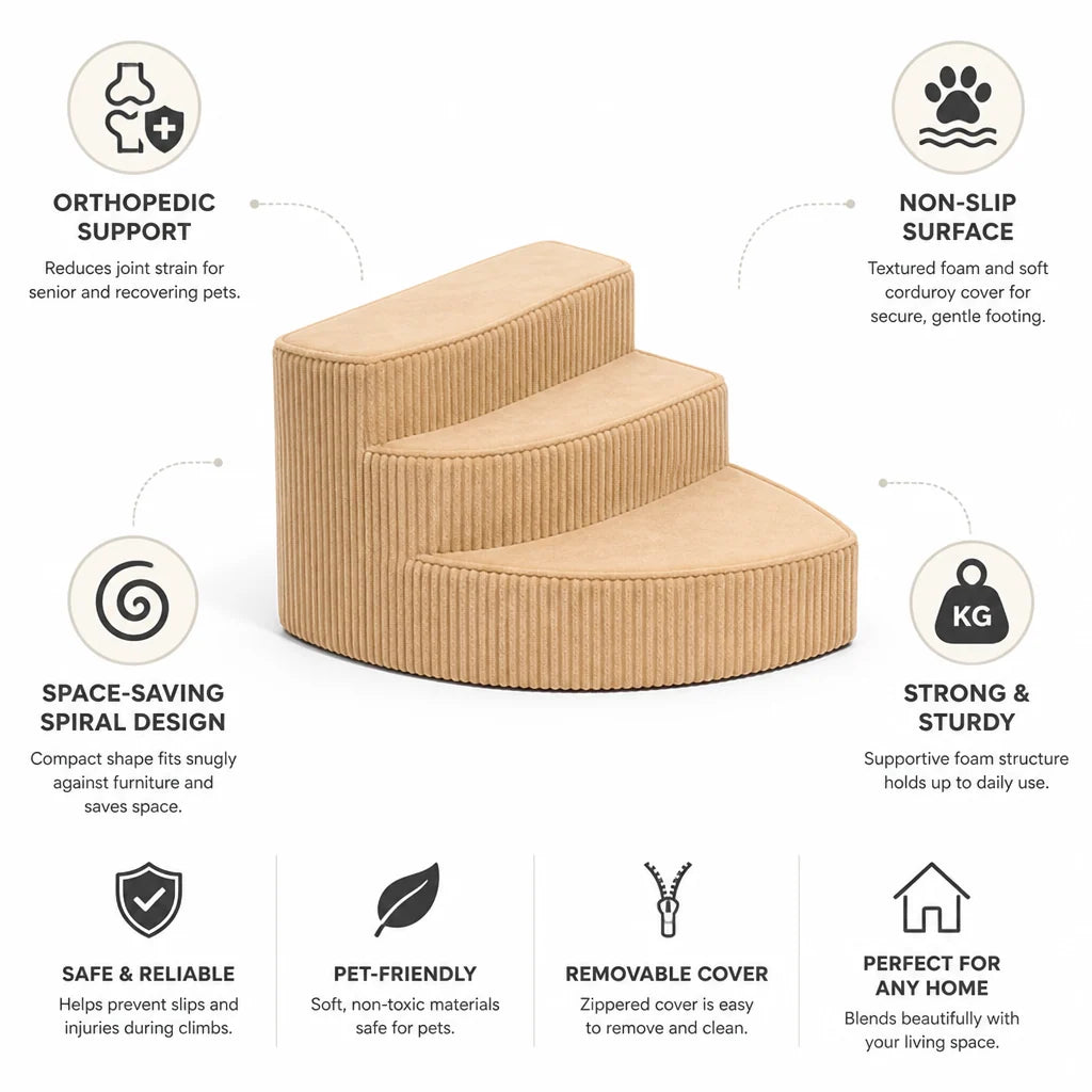 Dog Stairs Orthopedic Foam Non-Slip Corduroy Cover