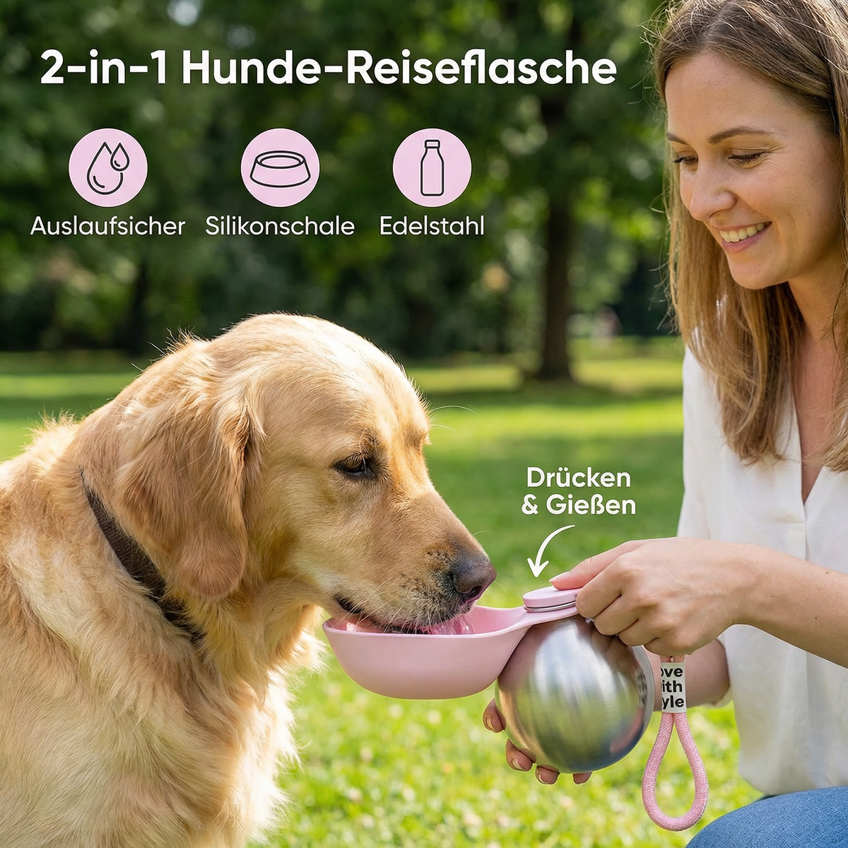 Dog Travel Water Bottle 2-in-1 Foldable Silicone Bowl