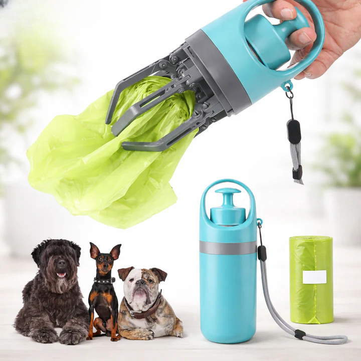 Dog Waste Grabber Six-Prong Touch-Free With Bag Dispenser
