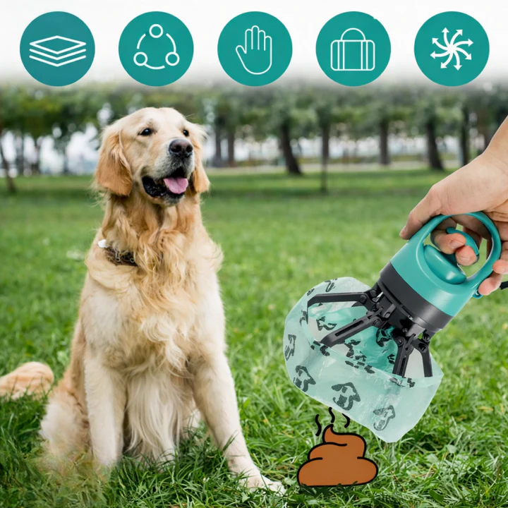Dog Waste Grabber Six-Prong Touch-Free With Bag Dispenser