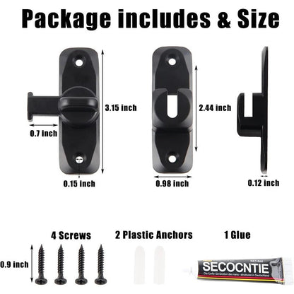 Door Bolt Adjustable 90° & 180° No-Drill Mount