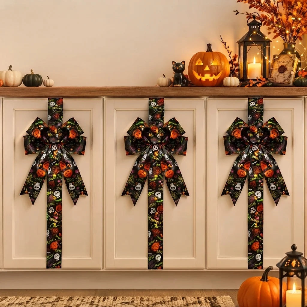 Door Bow Warm LED Pumpkin Velcro Strap