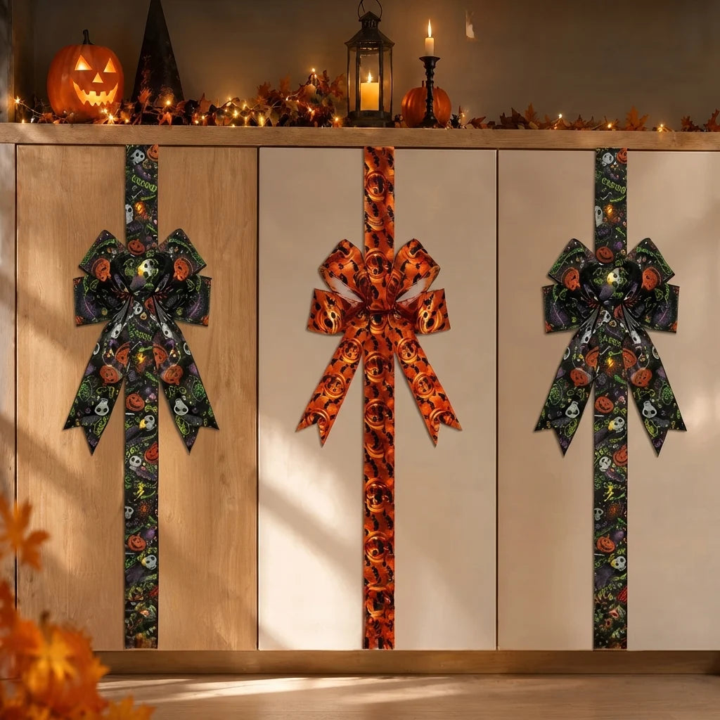 Door Bow Warm LED Pumpkin Velcro Strap