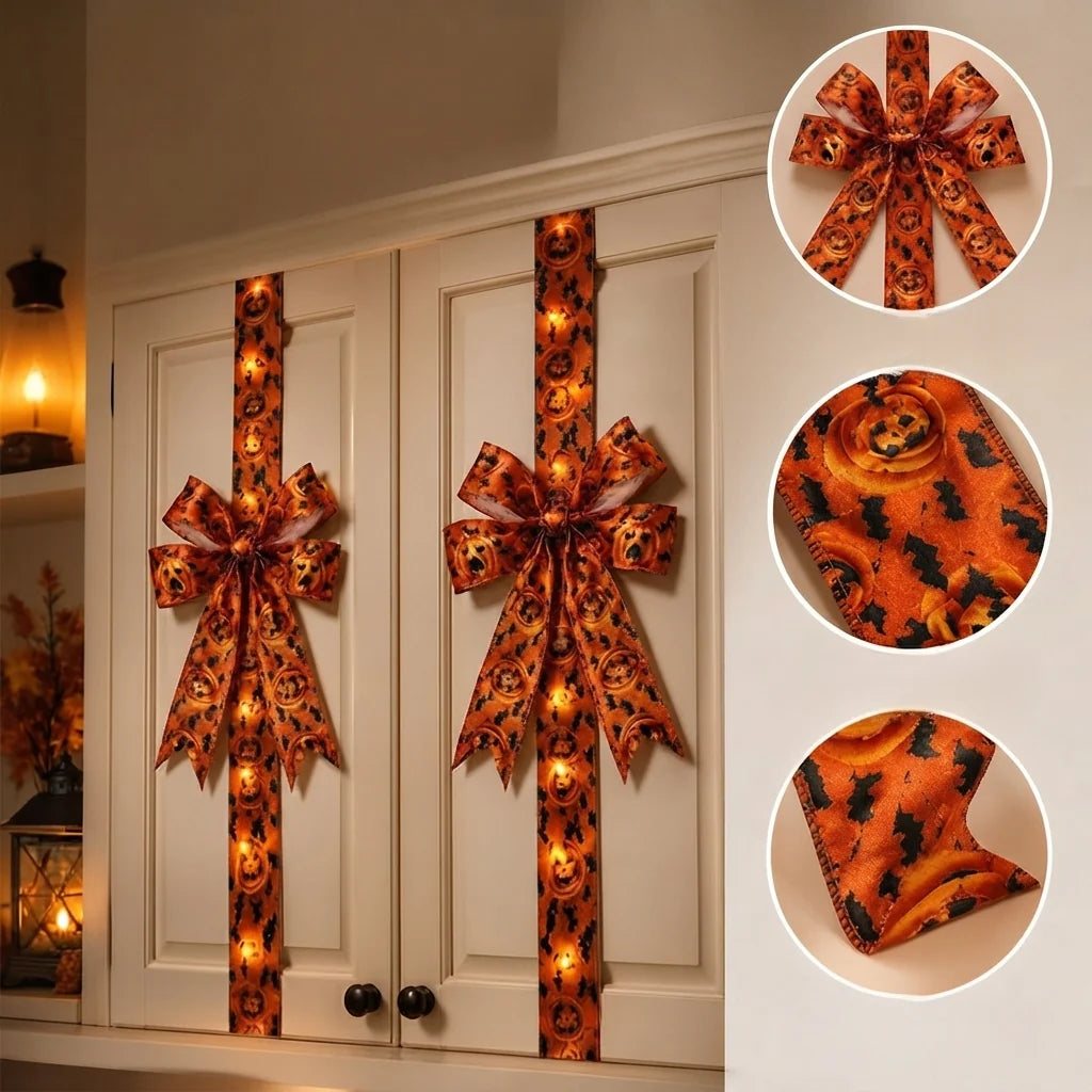 Door Bow Warm LED Pumpkin Velcro Strap
