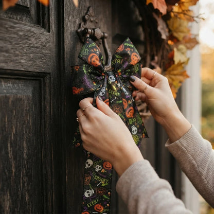 Door Bow Warm LED Pumpkin Velcro Strap