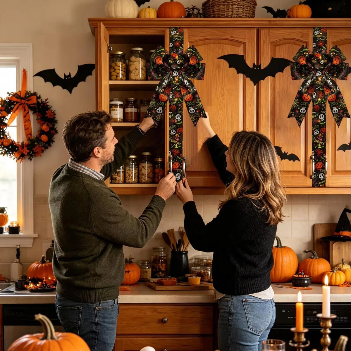 Door Bow Warm LED Pumpkin Velcro Strap