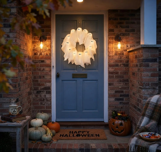 Door Wreath 12 LED Ghosts Battery Operated