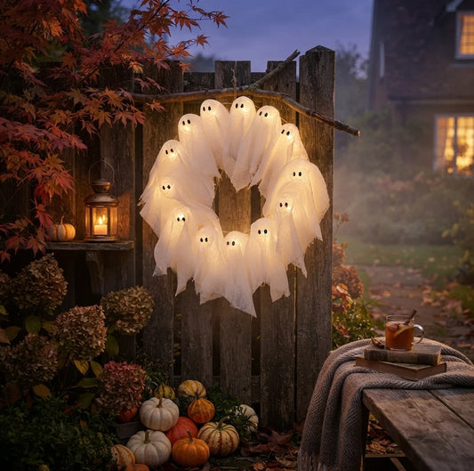 Door Wreath 12 LED Ghosts Battery Operated