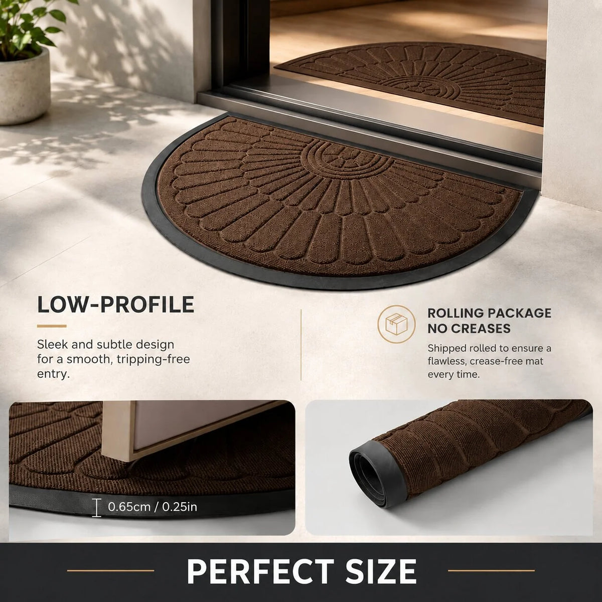 Doormat Half Moon Rubber Non-Slip Indoor & Outdoor