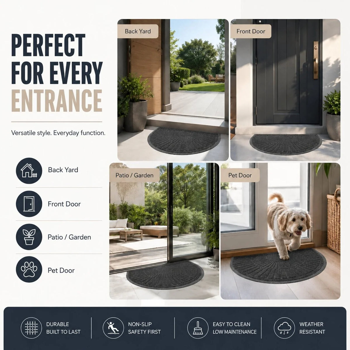 Doormat Half Moon Rubber Non-Slip Indoor & Outdoor