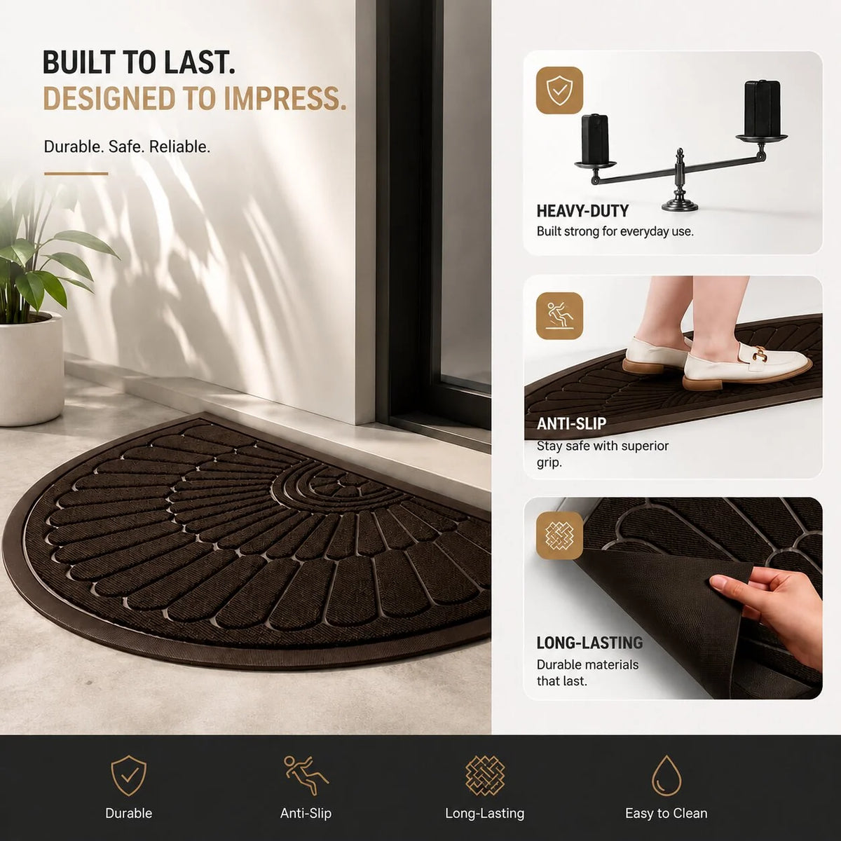 Doormat Half Moon Rubber Non-Slip Indoor & Outdoor