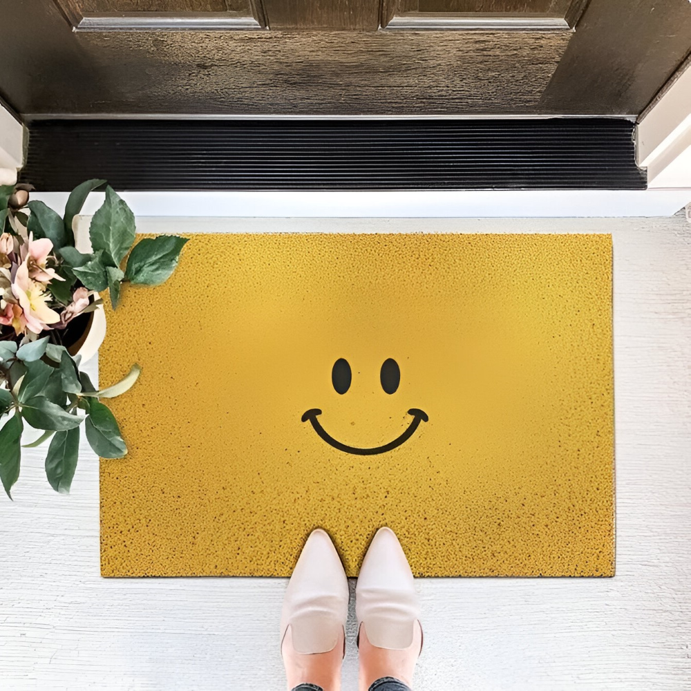 Doormat Smiley Print Non-Slip Backing & Quick-Drying Surface