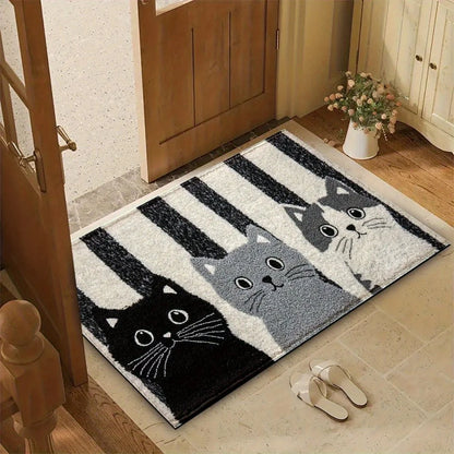 Doormat Water-Resistant Striped Cartoon Cat Design