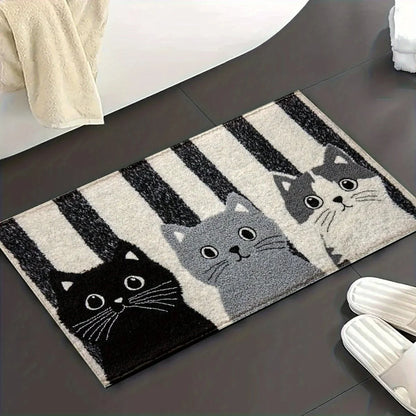 Doormat Water-Resistant Striped Cartoon Cat Design
