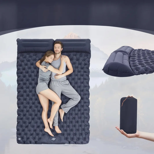 Double Air Mattress Integrated Pump & Built-In Pillows