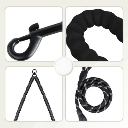 Double Dog Leash 360 Degree Swivel Shock-Absorbing Bungee