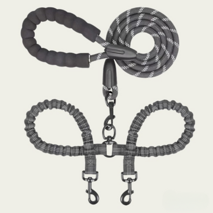 Double Dog Leash 360 Degree Swivel Shock-Absorbing Bungee