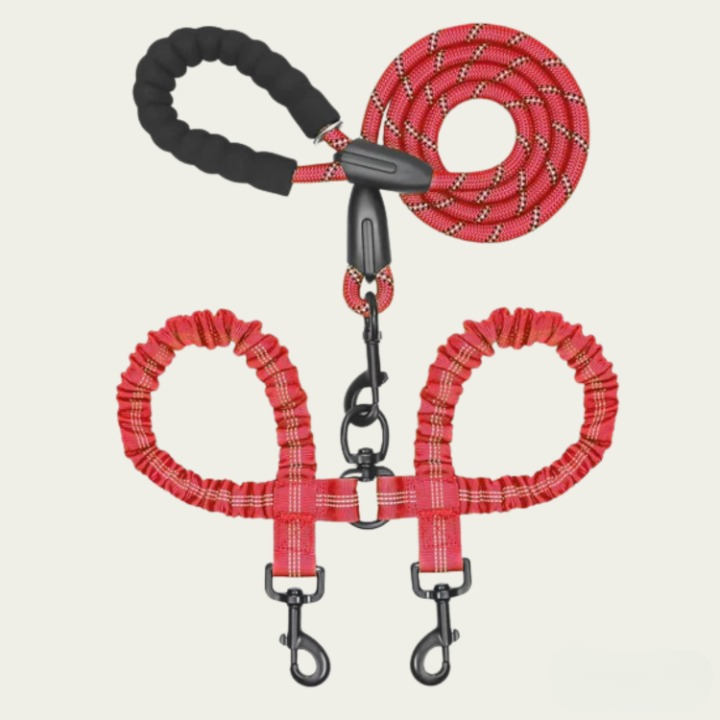 Double Dog Leash 360 Degree Swivel Shock-Absorbing Bungee
