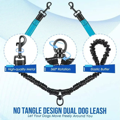 Double Dog Leash 360 Swivel Shock-Absorbing Nylon
