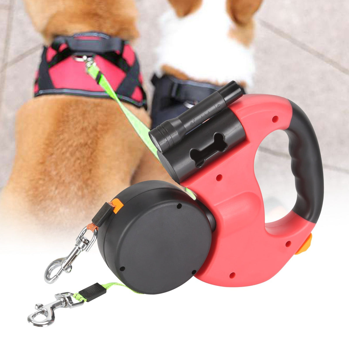 Double Retractable Leash Independent Locking LED & Reflective