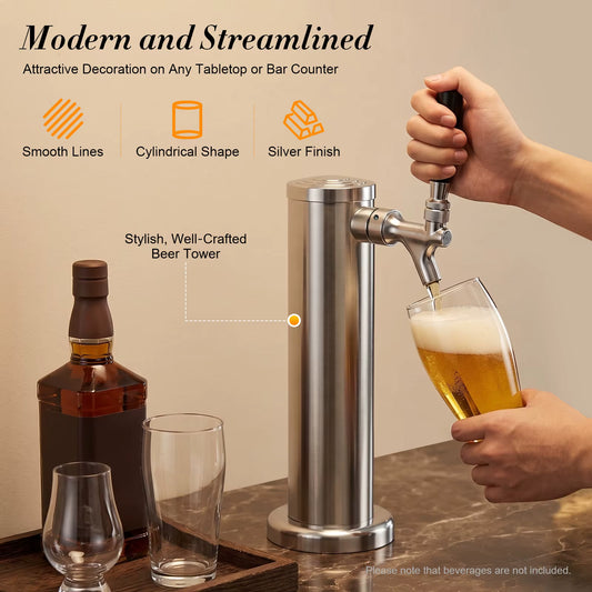 Draft Beer Tower Single Tap Mirror-Polished Stainless Steel