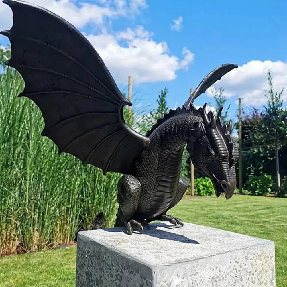 Dragon Garden Statue Detailed Resin Design Weather-Resistant Bronze Finish