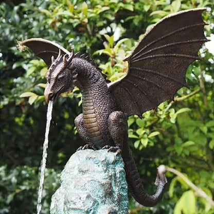 Dragon Garden Statue Detailed Resin Design Weather-Resistant Bronze Finish