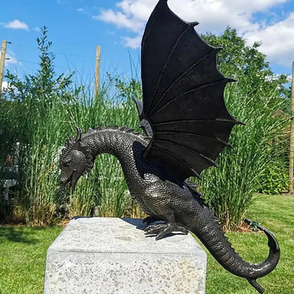 Dragon Garden Statue Detailed Resin Design Weather-Resistant Bronze Finish
