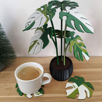 Drink Coaster Surface Protection Realistic Monstera Leaves