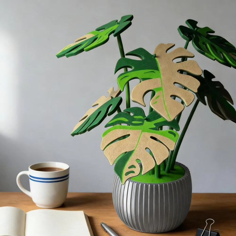 Drink Coaster Surface Protection Realistic Monstera Leaves