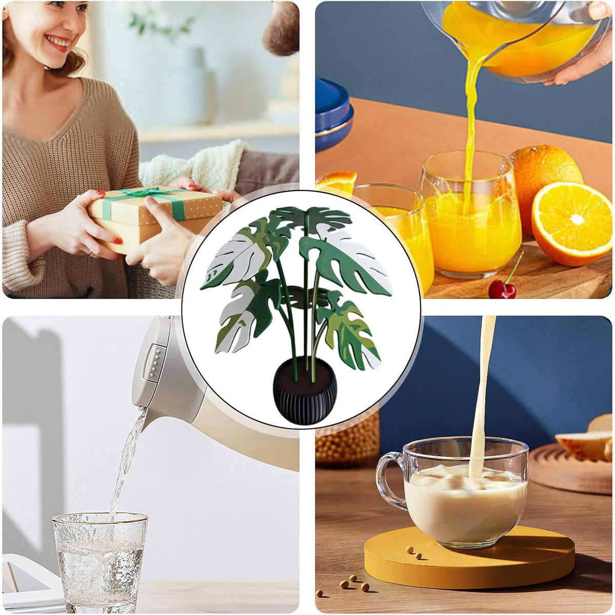 Drink Coaster Surface Protection Realistic Monstera Leaves