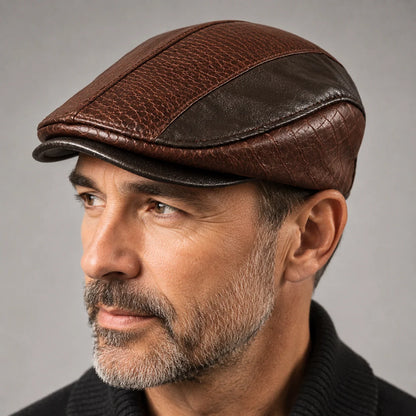 Driving Cap Genuine Leather Croc-Embossed Adjustable Fit