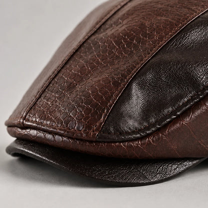 Driving Cap Genuine Leather Croc-Embossed Adjustable Fit