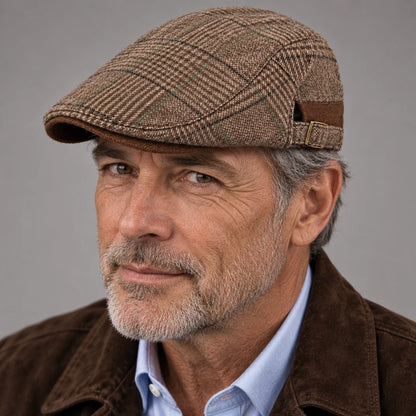 Driving Cap Wool Plaid Adjustable Fit