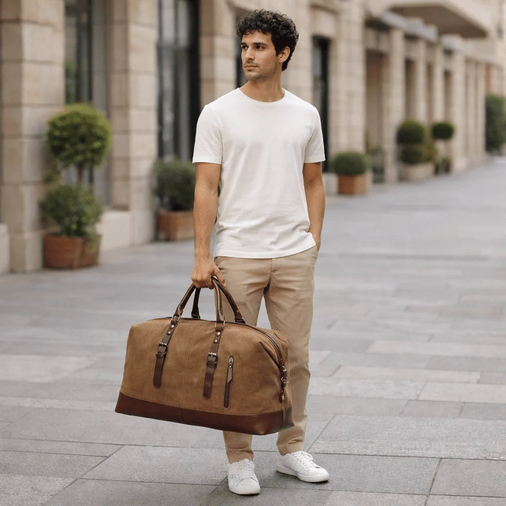 Duffel Bag Canvas & Leather Spacious Travel Design