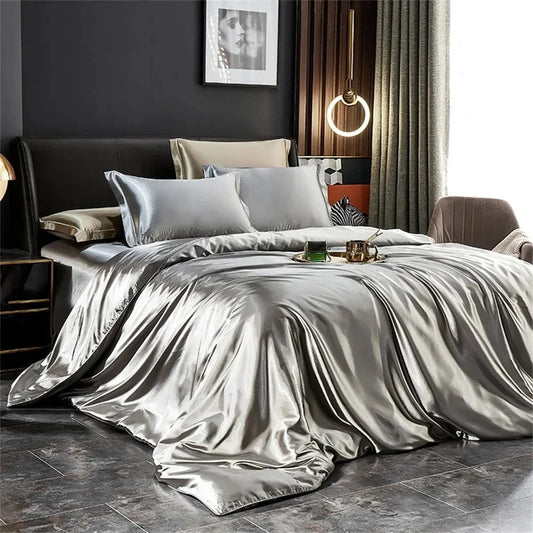 Duvet Cover Set Satin Silk-Like With Pillowcases & Sheet