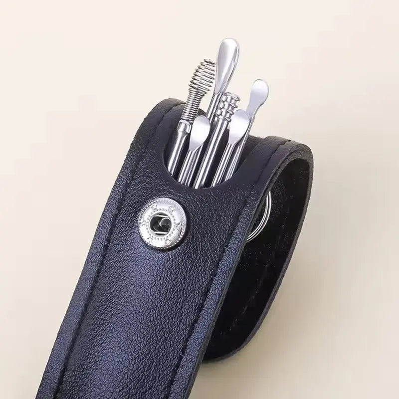 Ear Cleaning Kit 6-Piece Stainless Steel Faux Leather Case
