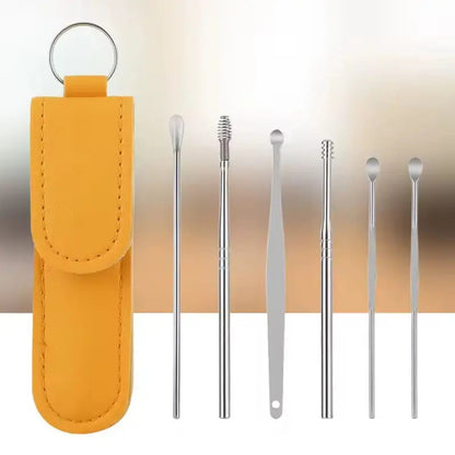 Ear Cleaning Kit 6-Piece Stainless Steel Faux Leather Case