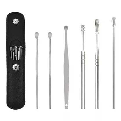 Ear Cleaning Kit 6-Piece Stainless Steel Faux Leather Case