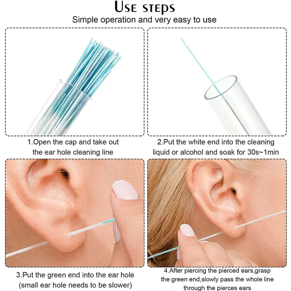 Ear Piercing Cleaning Kit Disposable Cotton Wires & Solution