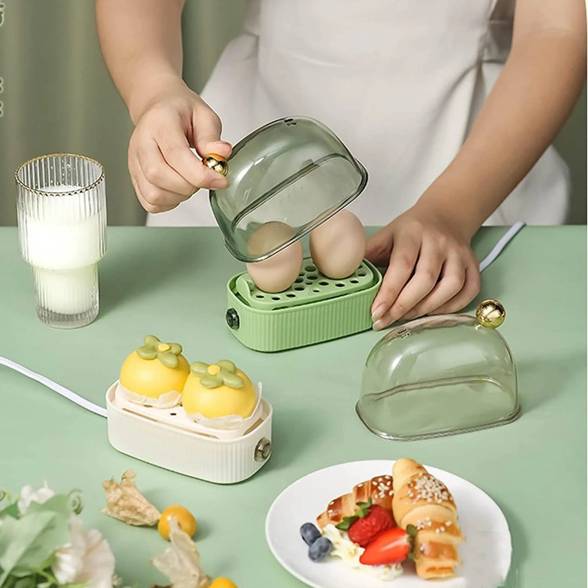 Egg Cooker & Poacher Adjustable Heat Settings 2-Egg Capacity