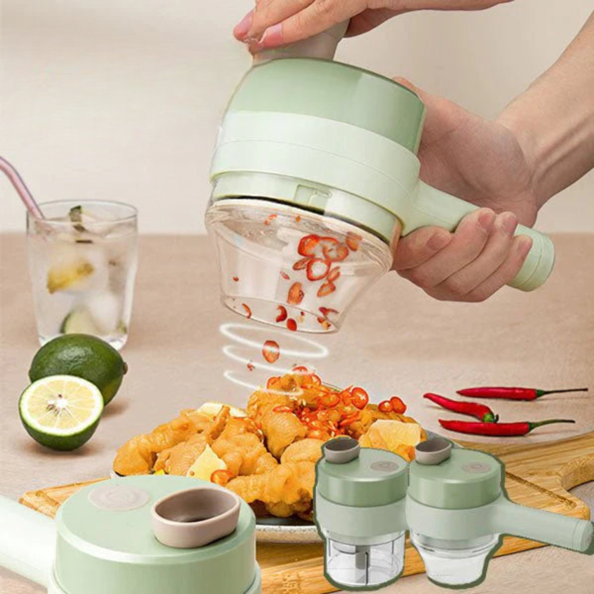 Electric Chopper 4-In-1 USB Rechargeable Self-Cleaning