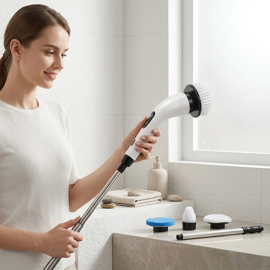 Electric Cleaning Brush Cordless Telescopic Pole Interchangeable Attachments