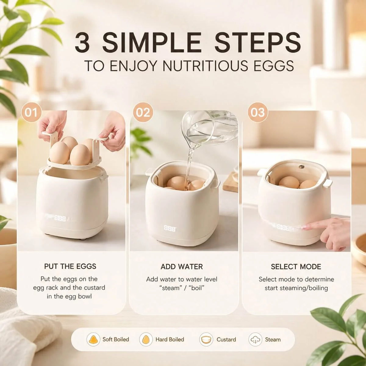 Electric Egg Cooker Compact One-Touch Auto Shut-Off