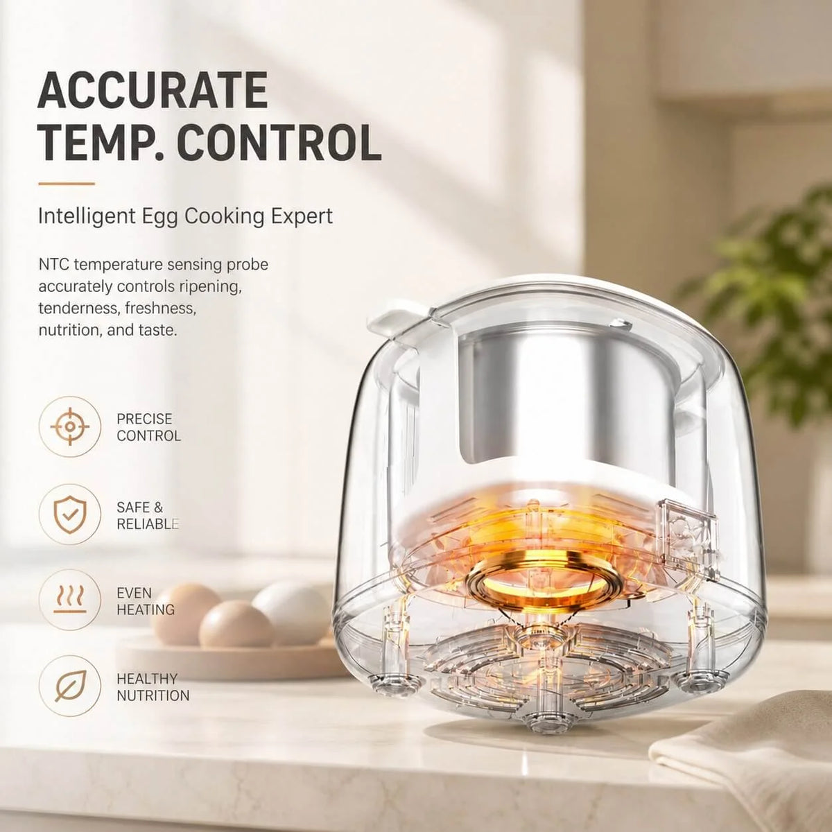 Electric Egg Cooker Compact One-Touch Auto Shut-Off
