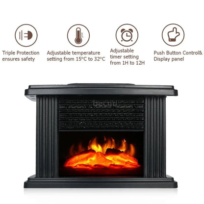 Electric Fireplace Heater Realistic Flame Effect Timer & Digital Display