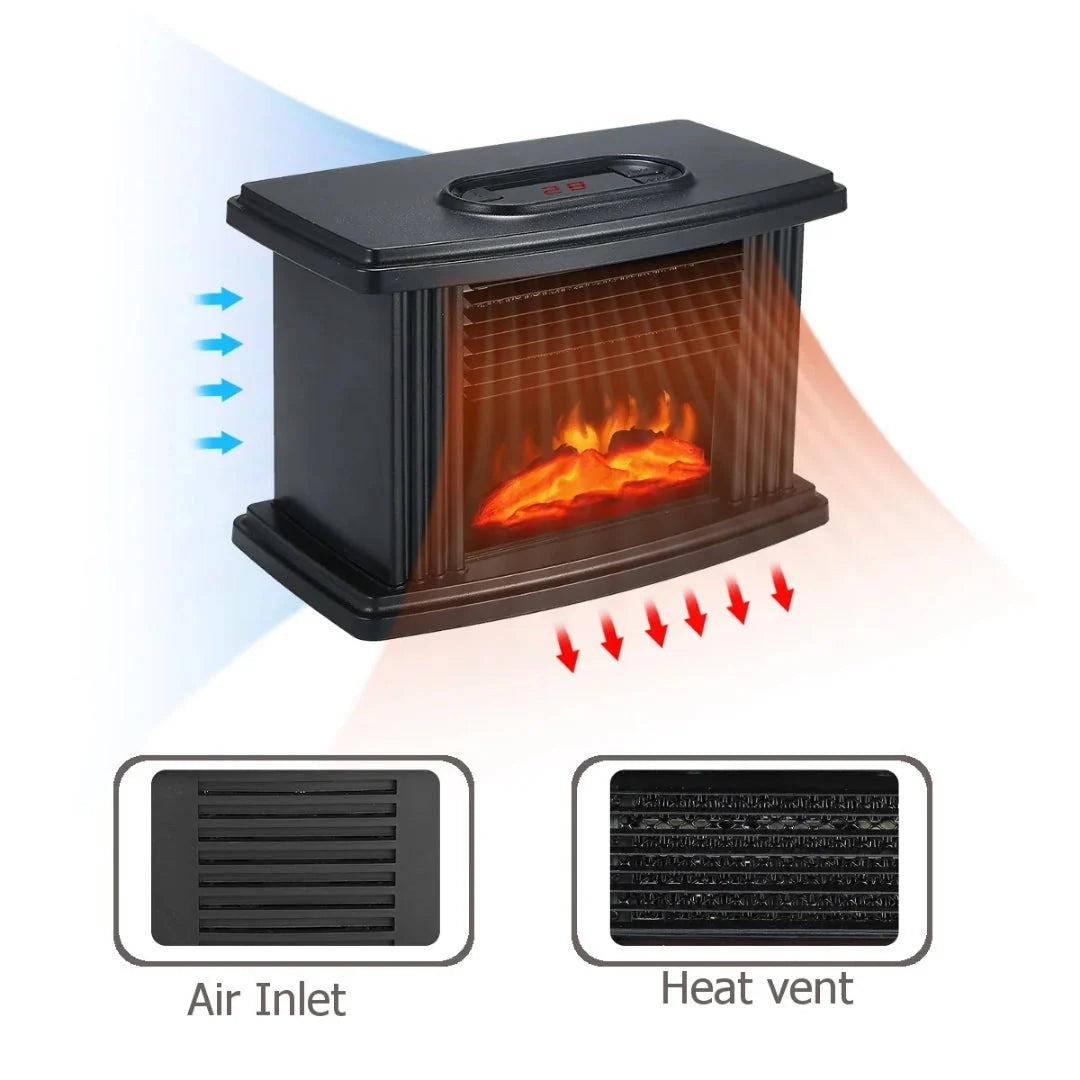 Electric Fireplace Heater Realistic Flame Effect Timer & Digital Display